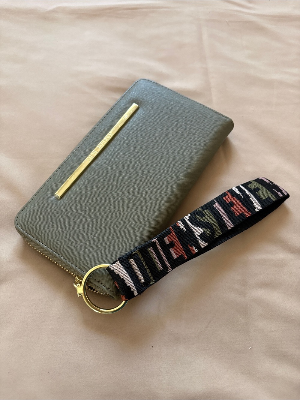 Steve Madden Olive Green Zip Wallet with Gold Accent